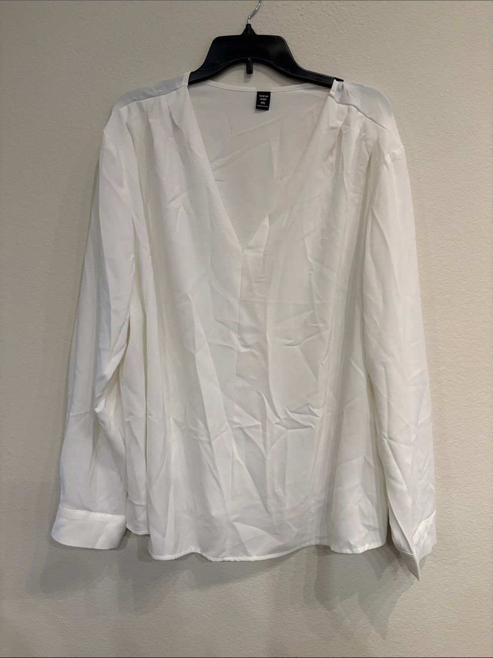 SHEIN White V-Neck Long Sleeve Blouse